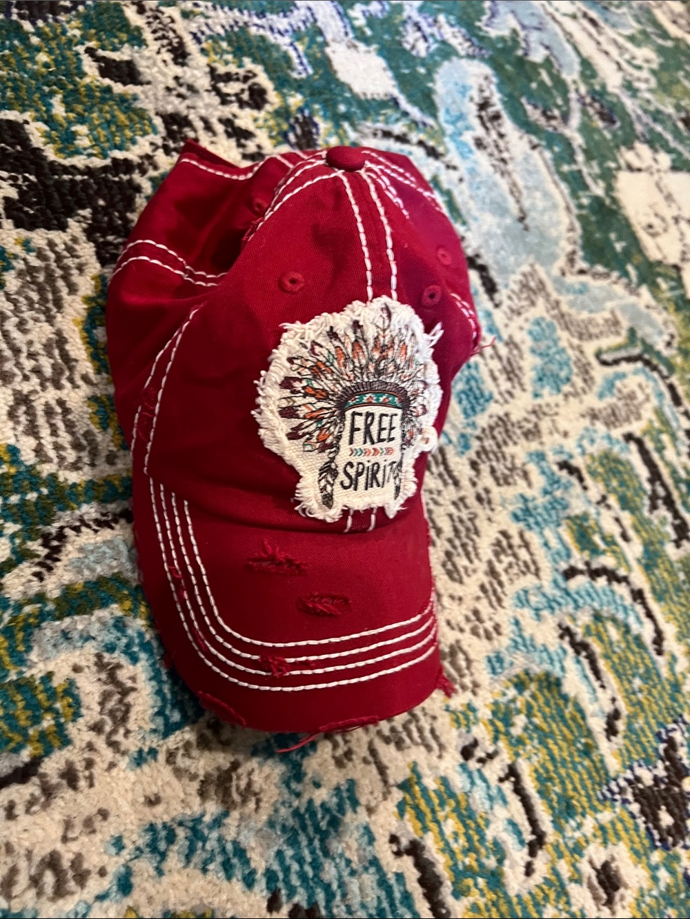 KBETHOS Red 'Free Spirit' Embroidered Distressed Baseball Cap - Picture 7 of 7
